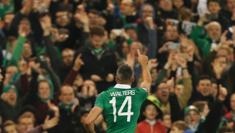 Jonathan Walters celebrates scoring Ireland's second goal Reuters / Cathal McNaughton