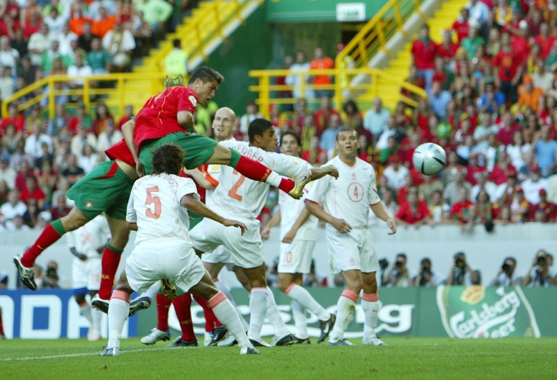 Ronaldo headed Portugal in front in their Euro 2004 semi-final against Holland