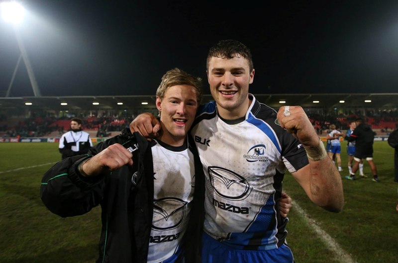 Heineken Cup 8/12/2013 Toulouse vs Connacht Connacht's Kieran Marmion and Robbie Henshaw celebrate after the match Mandatory Credit ©INPHO/Billy Stickland